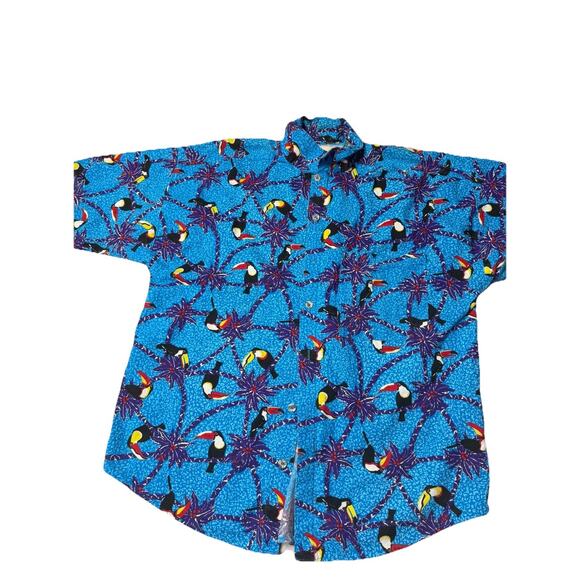 Hawaiian Other - Vintage MAXX FM Shirt Mens Medium Short Sleeve Blue Tucan Hawaiian USA 90s AD16